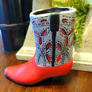Red and Gray Decorative Boot Figurine